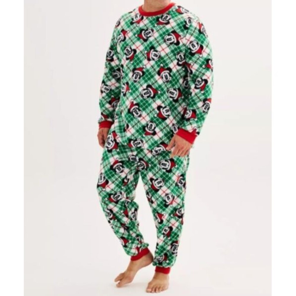 Mickey Christmas Jammies for Families Mens XLT Pajamas 2pc Set NWT Disney Santa